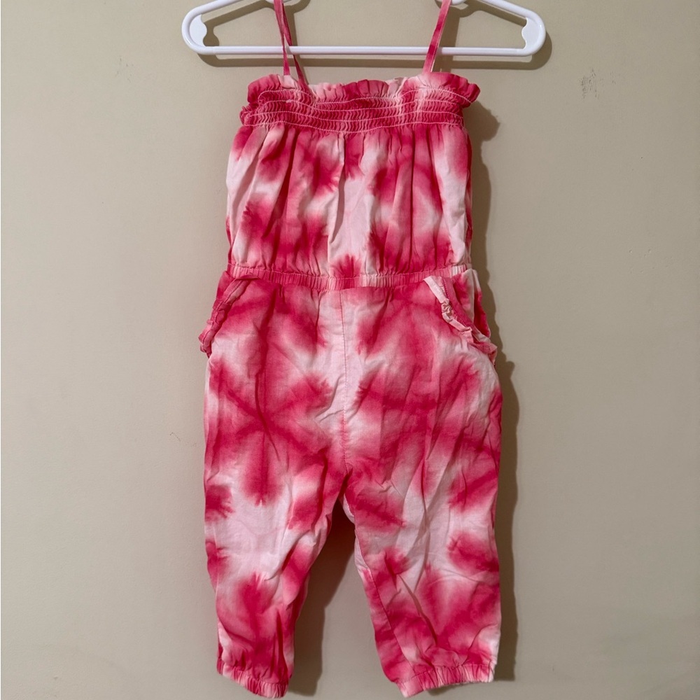 Janie and Jack Pink Tie-Dye Girls Lightweight Cotton Jumpsuit Romper 12-18m EUC